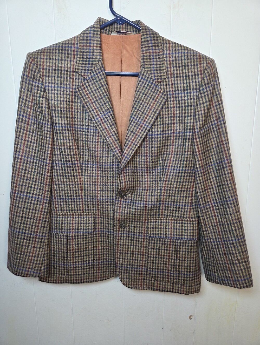 Vintage JG Hook 100% Wool Single Breasted Blazer Size 10 P Tan Plaid